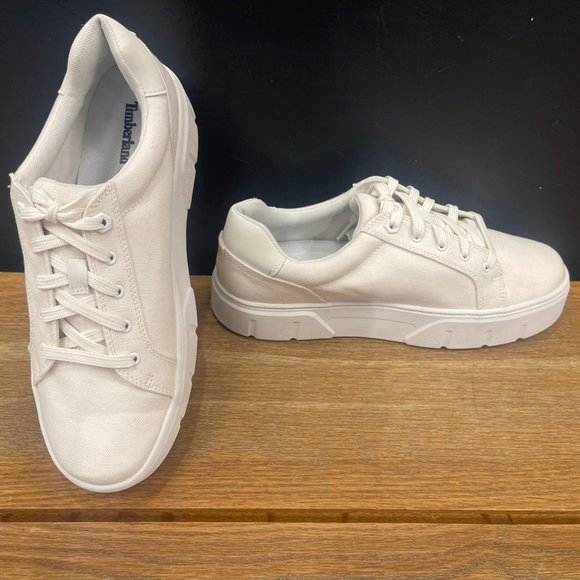 TIMBERLAND WOMEN'S LAUREL COURT LOW LACE SNEAKER WHITE CANVAS A5ZHG ALL SIZES - Picture 1 of 10